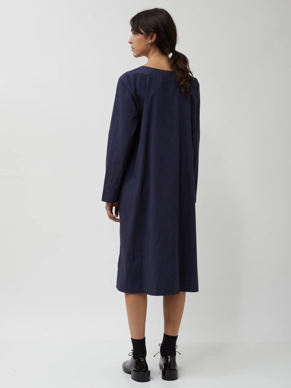 Solika Long Sleeve Navy blue Shift Dress midi boxy relaxed scandi minimalist cos
